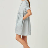 Sophie Girls Seersucker Gingham Smock Cuff Dress