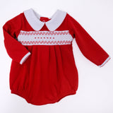 Chris & Eve's LS Red Smocked Boys Bubble