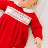 Chris & Eve's LS Red Smocked Boys Bubble