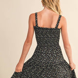 Black Floral Tween Girls Smocked Knit Tiered Mini Dress