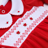 Chris & Eve's LS Red Smocked Girls Bubble