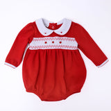 Chris & Eve's LS Red Smocked Girls Bubble
