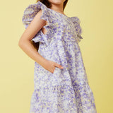 Girls Lavender Ditsy Floral Ruffle Sleeve Dress