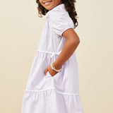 Girls Lavender Contrast Piping Ribbon Button Dress