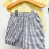 Green Tractor Smocked T-Shirt and Gray Gingham Shorts Set