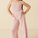 Girls Blush Smocked Marled Jumpsuit