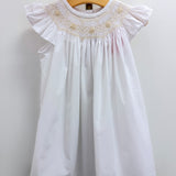 White & Ecru Smocked Geo A/S Dress