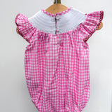 Pink Gingham Crawfish Smocked Flutter Romper