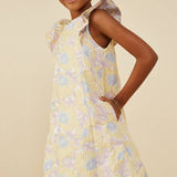 Girls Mustard Floral Jacquard Dress