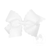 Small King Grosgrain Bow With Eyelet Flower Embossed Edges White