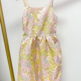 Pink Floral Jacquard Square Neck Dress