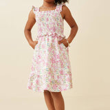 Girls Pink Floral Flutter Tank Dress