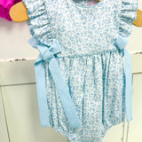 Light Blue Floral Sleeveless Girls Bubble