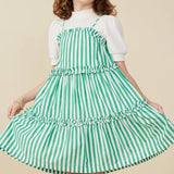 Girls Green Striped Poplin Dress