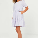 Girls Lavender Textured Knit Tiered Dress