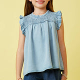 Girls Light Denim Ruffle Smocked Tank