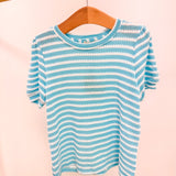 Blue Textured Stripe Puff Sleeve Knit Top