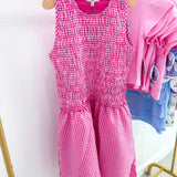 Pink Gingham Seersucker Smocked Tank Dress