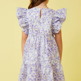 Girls Lavender Ditsy Floral Ruffle Sleeve Dress
