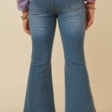 Girls Flared Elastic Waist Stretch Denim Jeans
