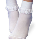 Girls Eyelet Lace Cuff Socks White