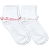 Ripple Edge Smooth Toe Turn Cuff Socks 2 Pair Pack White/Pink