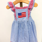 Blue Gingham American Flag Ruffle Dress