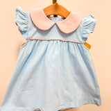 Genevieve Banded Short Set Coral & Light Blue Stripe