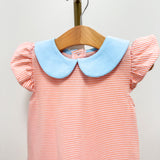 Genevieve Dress- Coral & Light Blue Stripes