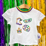 Mardi Gras Elements in Sequin White Boxy Tee