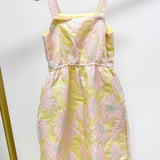 Pink Floral Jacquard Square Neck Dress