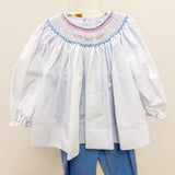 Saige Smocked Blue Pants Set