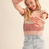 Pink Colorblock Sweater Top