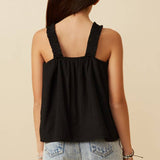 Black Button Detail Ruffle Tank