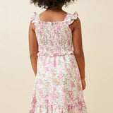 Girls Pink Floral Flutter Tank Dress