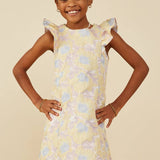 Girls Mustard Floral Jacquard Dress