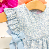 Light Blue Floral Sleeveless Girls Bubble