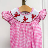 Pink Gingham Crawfish Smocked Flutter Romper
