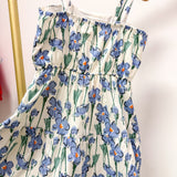 Blue Floral print Pleat Poplin Dress