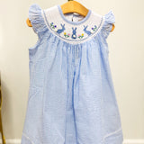 Light Blue Seersucker Easter Bunny Smocked Bishop Dress