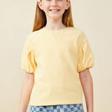 Girls Yellow Box Pleat Puff Sleeve French Terry Top
