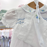 Brylie Blue Floral Embroidery White Bloomer Set