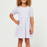 Girls Lavender Textured Knit Tiered Dress