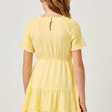 Girls Yellow Smocked Tiered Swiss Dot Dress