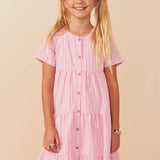 Girls Pink Striped Seersucker Textured Dress