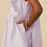 Girls Lavender Ruffle V-Neck Sleeveless Poplin Dress