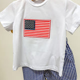 Blue Gingham USA Flag T-Shirt and Shorts Set