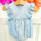 Light Blue Floral Sleeveless Girls Bubble