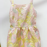 Pink Floral Jacquard Square Neck Dress
