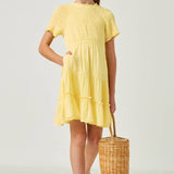 Girls Yellow Smocked Tiered Swiss Dot Dress